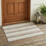 3' X 5' Ivory And Linen Striped Washable Indoor Outdoor Area Rug