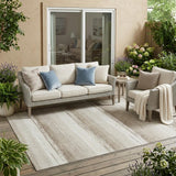 5' X 8' Ivory And Linen Striped Washable Indoor Outdoor Area Rug