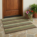 3' X 5' Olive Green And Blue Striped Washable Indoor Outdoor Area Rug