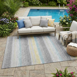 5' X 8' Silver And Taupe Striped Washable Indoor Outdoor Area Rug