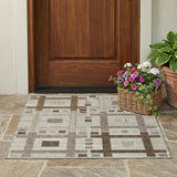 3' X 5' Beige And Brown Geometric Washable Indoor Outdoor Area Rug