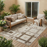 5' X 8' Beige And Brown Geometric Washable Indoor Outdoor Area Rug