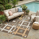5' X 8' Chocolate And Graphite Geometric Washable Indoor Outdoor Area Rug