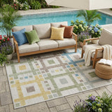 5' X 8' Ivory And Linen Geometric Washable Indoor Outdoor Area Rug