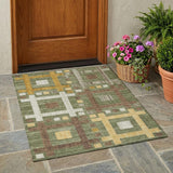3' X 5' Olive Green And Gray Geometric Washable Indoor Outdoor Area Rug