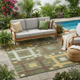5' X 8' Olive Green And Gray Geometric Washable Indoor Outdoor Area Rug