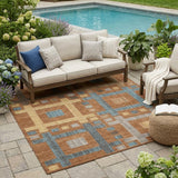 5' X 8' Orange And Gold Geometric Washable Indoor Outdoor Area Rug