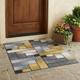 3' X 5' Black And Khaki Geometric Washable Indoor Outdoor Area Rug