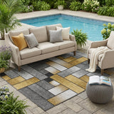 5' X 8' Black And Khaki Geometric Washable Indoor Outdoor Area Rug