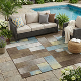 5' X 8' Brown And Gray Geometric Washable Indoor Outdoor Area Rug