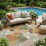 5' X 8' Copper And Orange Geometric Washable Indoor Outdoor Area Rug