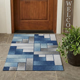 3' X 5' Navy Blue And Blue Geometric Washable Indoor Outdoor Area Rug