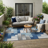 5' X 8' Navy Blue And Blue Geometric Washable Indoor Outdoor Area Rug
