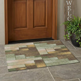 3' X 5' Olive Green And Green Geometric Washable Indoor Outdoor Area Rug