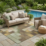5' X 8' Olive Green And Green Geometric Washable Indoor Outdoor Area Rug