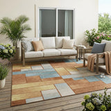 5' X 8' Orange And Blue Geometric Washable Indoor Outdoor Area Rug