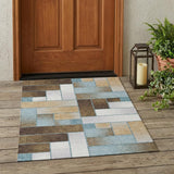 3' X 5' Teal Blue And Gold Geometric Washable Indoor Outdoor Area Rug