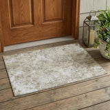 3' X 5' Ivory And Blue Abstract Washable Indoor Outdoor Area Rug