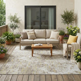 5' X 8' Ivory And Blue Abstract Washable Indoor Outdoor Area Rug