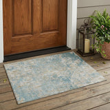 3' X 5' Teal Blue And Linen Abstract Washable Indoor Outdoor Area Rug