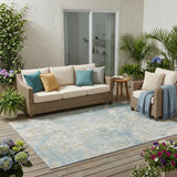 5' X 8' Teal Blue And Linen Abstract Washable Indoor Outdoor Area Rug