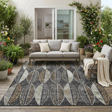 5' X 8' Black And Green Geometric Washable Indoor Outdoor Area Rug