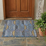 3' X 5' Blue And Brown Geometric Washable Indoor Outdoor Area Rug