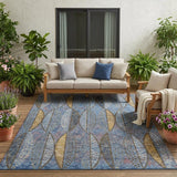 5' X 8' Blue And Brown Geometric Washable Indoor Outdoor Area Rug