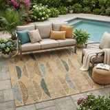 5' X 8' Copper And Beige Geometric Washable Indoor Outdoor Area Rug