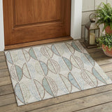 3' X 5' Ivory And Brown Geometric Washable Indoor Outdoor Area Rug