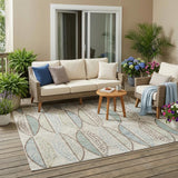 5' X 8' Ivory And Brown Geometric Washable Indoor Outdoor Area Rug