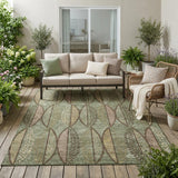 5' X 8' Olive Green And Linen Geometric Washable Indoor Outdoor Area Rug