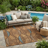 5' X 8' Orange And Blue Geometric Washable Indoor Outdoor Area Rug