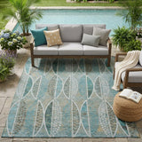 5' X 8' Teal Blue And Green Geometric Washable Indoor Outdoor Area Rug