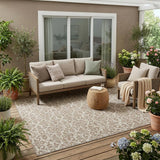 5' X 8' Beige And Taupe Oriental Washable Indoor Outdoor Area Rug
