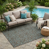 5' X 8' Brown And Linen Oriental Washable Indoor Outdoor Area Rug