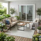 5' X 8' Ivory And Gray Oriental Washable Indoor Outdoor Area Rug