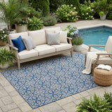 5' X 8' Navy Blue And Silver Oriental Washable Indoor Outdoor Area Rug