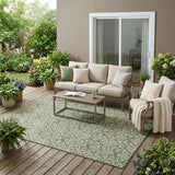 5' X 8' Olive Green And Brown Oriental Washable Indoor Outdoor Area Rug