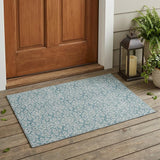 3' X 5' Teal Blue And Brown Oriental Washable Indoor Outdoor Area Rug