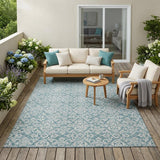 5' X 8' Teal Blue And Brown Oriental Washable Indoor Outdoor Area Rug