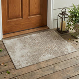 3' X 5' Beige And Gray Oriental Washable Indoor Outdoor Area Rug