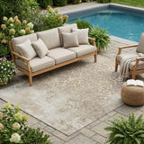 5' X 8' Beige And Gray Oriental Washable Indoor Outdoor Area Rug