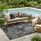 5' X 8' Black And Gray Oriental Washable Indoor Outdoor Area Rug