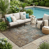 5' X 8' Brown And Khaki Oriental Washable Indoor Outdoor Area Rug