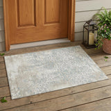 3' X 5' Ivory And Blue Oriental Washable Indoor Outdoor Area Rug