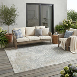 5' X 8' Ivory And Blue Oriental Washable Indoor Outdoor Area Rug