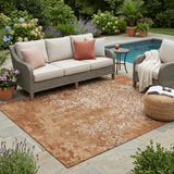 5' X 8' Orange And Beige Oriental Washable Indoor Outdoor Area Rug