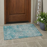 3' X 5' Teal Blue And Brown Oriental Washable Indoor Outdoor Area Rug