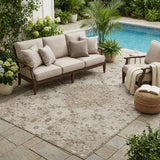 5' X 8' Beige And Graphite Medallion Washable Indoor Outdoor Area Rug